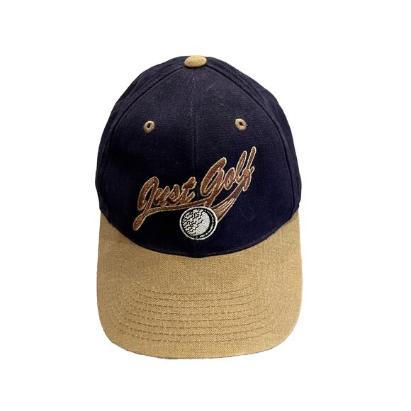 Signatures Mens Navy Tan Just Golf Adjustable Strapback Hat Baseball Golf Cap - Picture 1 of 8
